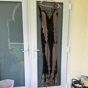 Chic Black and Tan Lace Gown